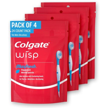Colgate Wisp Disposable Mini Toothbrushes, Peppermint Flavor, 24 Count (Pack of 4)