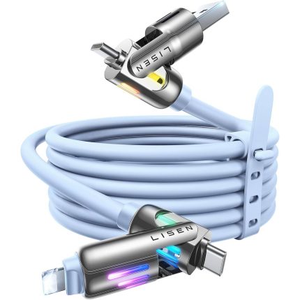 LISEN 240W PD3.1 4-in-1 Fast Charging Cable 6.6FT, USB-A/C to C/Lightning LED, for iPhone, iPad, Samsung, Switch, PS5